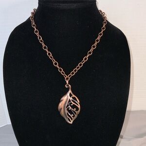Elegant Copper Tone Leaf Pendant Necklace 16” FairyCore Nature Bohemian